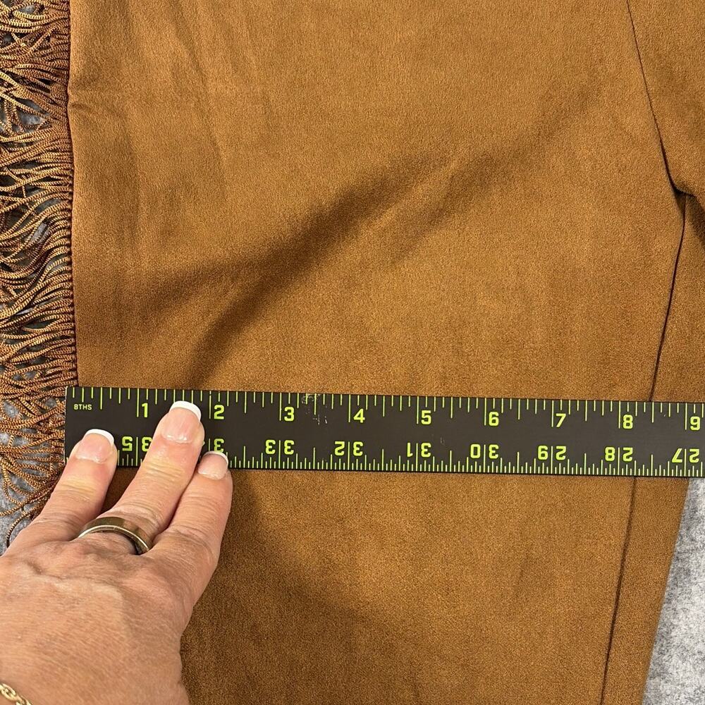 Bear Dance Camel Brown Faux Suede Fringe Flared Pants Women's L cowgirl - Picture 6 of 7